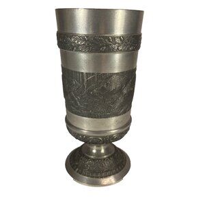 Vintage Mullingar Pewter Goblet Wild Boar Woodland Design Ireland Metalwork